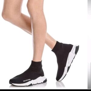 Balenciaga Womens Black And White Speed 2.0 Knit Sock Trainer Designer Sneaker 6